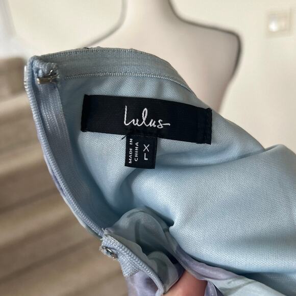 Lulu's Light Blue Floral Organza A-line Sweetheart Strapless Ball Gown - Picture 6 of 8